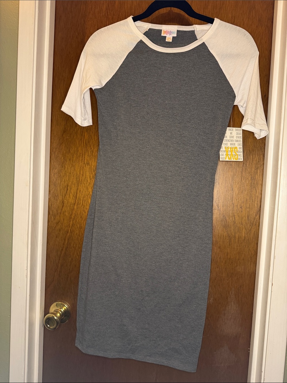 LuLaRoe Grey Body White Raglan Sleeve Midi Dress - Picture 1 of 5